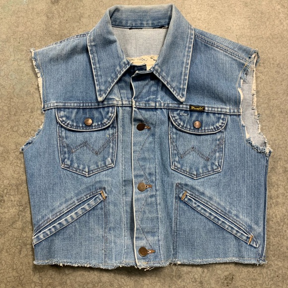 Vintage Wrangler Cropped Denim Lace Vest - Picture 1 of 5